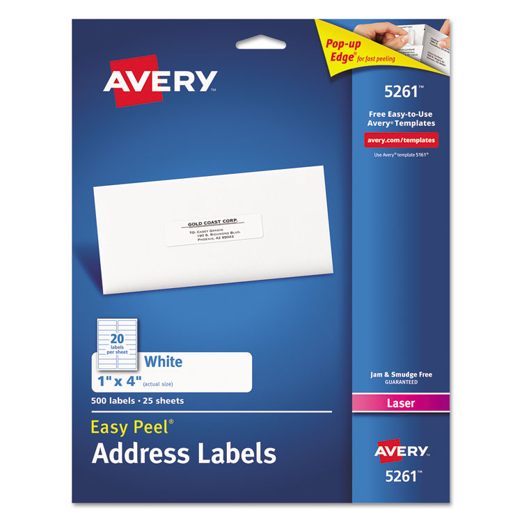 Picture of Easy Peel Mailing Address Labels, Laser, 1 x 4, White, 500/Pack
