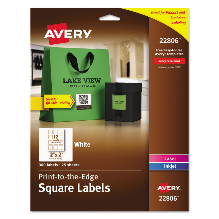 Picture of Square Print-to-the-Edge Labels w/TrueBlock, 2 x 2, White, 300/Pack