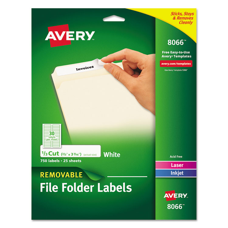 Picture of Removable 1/3-Cut File Folder Labels, Inkjet/Laser, .66 x 3.44, White, 750/PK