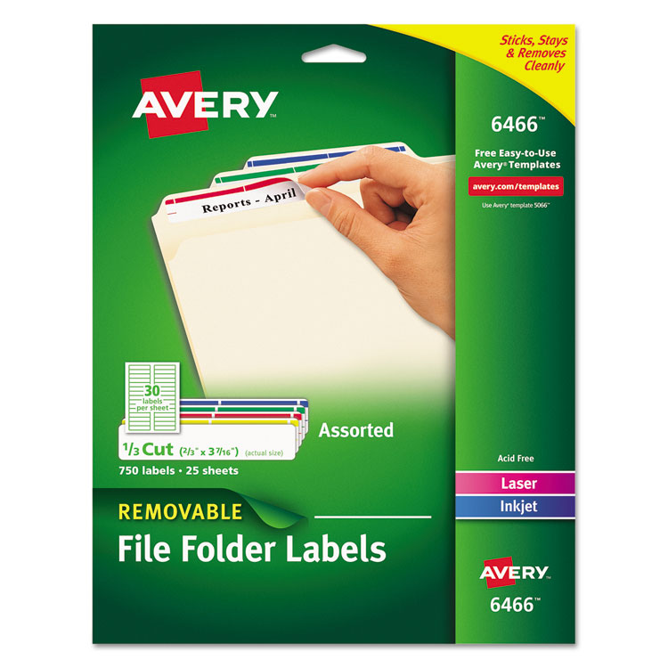 Picture of Removable 1/3-Cut File Folder Labels, Inkjet/Laser, .66 x 3.44, WE/ASST, 750/PK