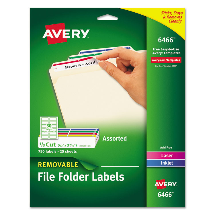 Removable 1 3 Cut File Folder Labels Inkjet Laser 66 X 3 44 WE ASST 