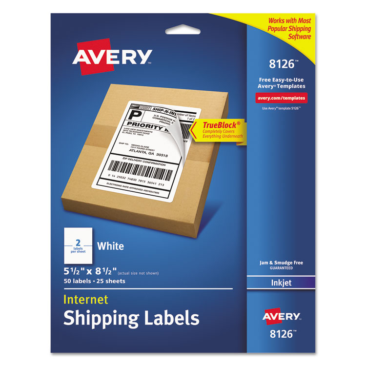 Picture of Shipping Labels w/Ultrahold & TrueBlock, Inkjet, 5 1/2 x 8 1/2, White, 50/Pack