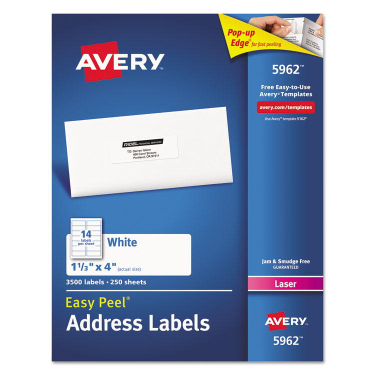 Picture of Easy Peel Mailing Address Labels, Laser, 1 1/3 x 4, White, 3500/Box