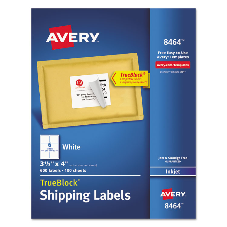 Picture of Shipping Labels with TrueBlock Technology, Inkjet, 3 1/3 x 4, White, 600/Box