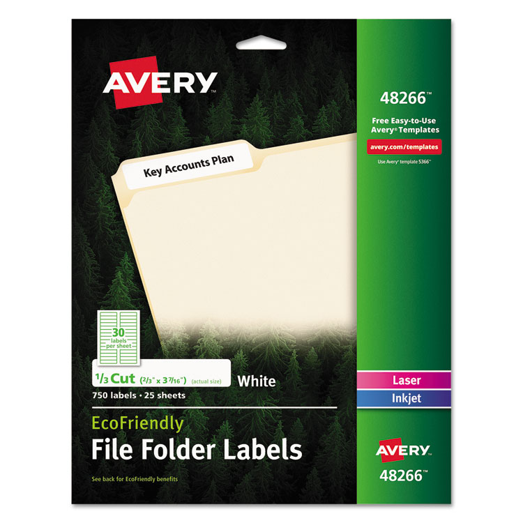 Picture of EcoFriendly File Folder Labels, 2/3 x 3 7/16, White, 750/Pack