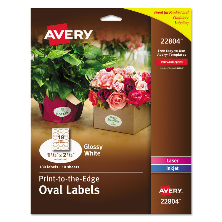 Picture of Oval Print-to-the-Edge Easy Peel Labels, 1 1/2 x 2 1/2, Glossy White, 180/Pack