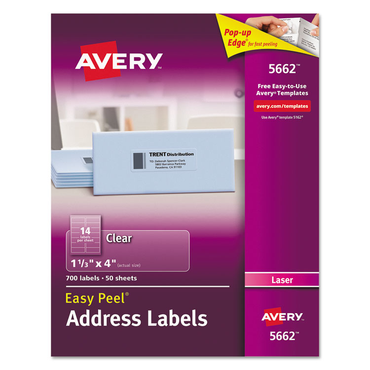 Picture of Clear Easy Peel Address Labels, Laser, 1 1/3 x 4, 700/Box