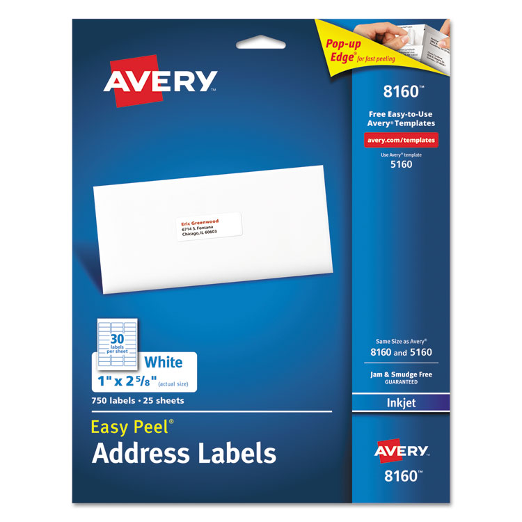 Picture of Easy Peel Mailing Address Labels, Inkjet, 1 x 2 5/8, White, 750/Pack