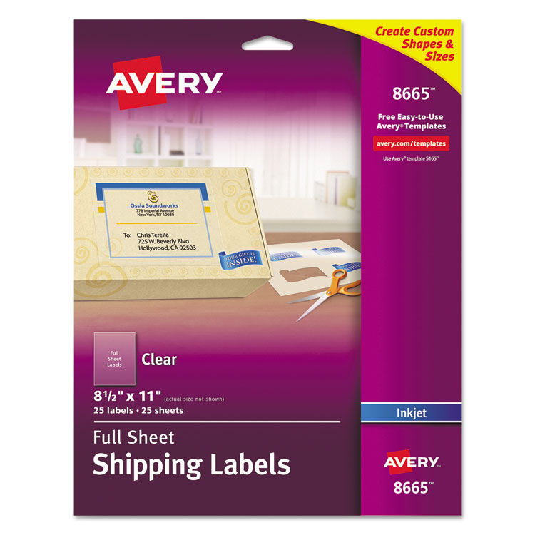 Picture of Clear Shipping Labels, Inkjet, 8 1/2 x 11, 25/Pack