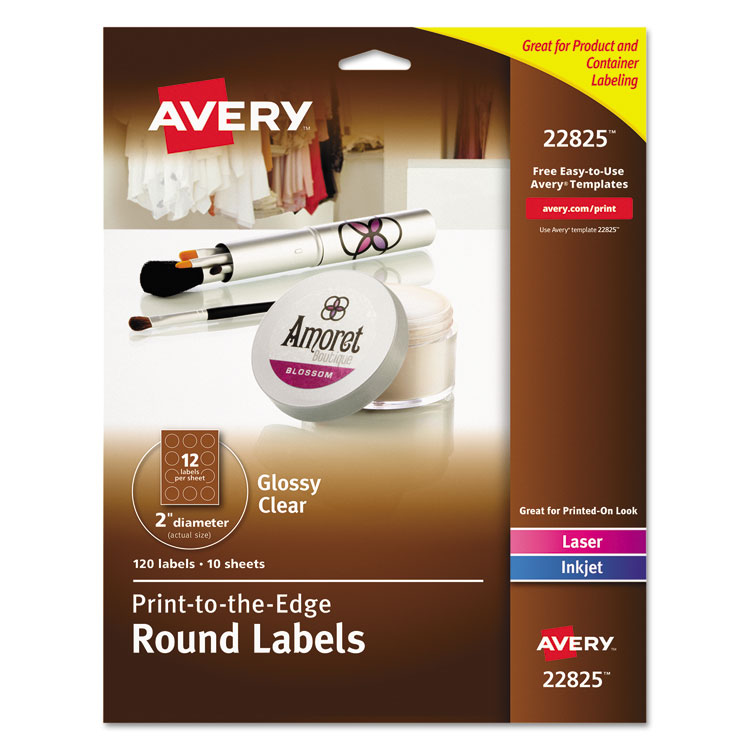 Picture of Round Print-to-the-Edge Labels, 2" dia, Glossy Clear, 120/Pack