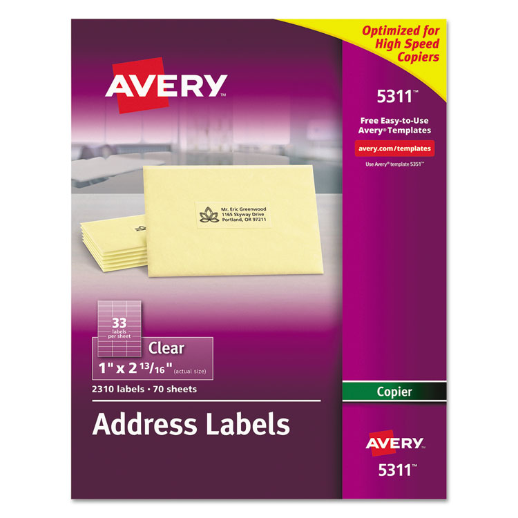 Picture of Clear Easy Peel Copier Address Labels, 1 x 2 13/16, 2310/Pack