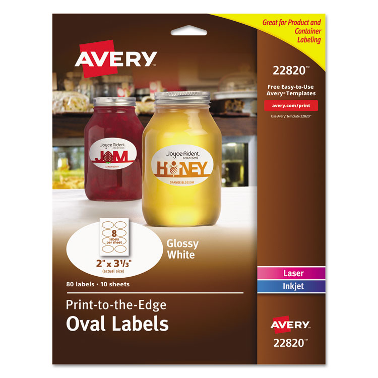 Picture of Oval Print-to-the-Edge Labels, 2 x 3 1/3, Glossy White, 80/Pack
