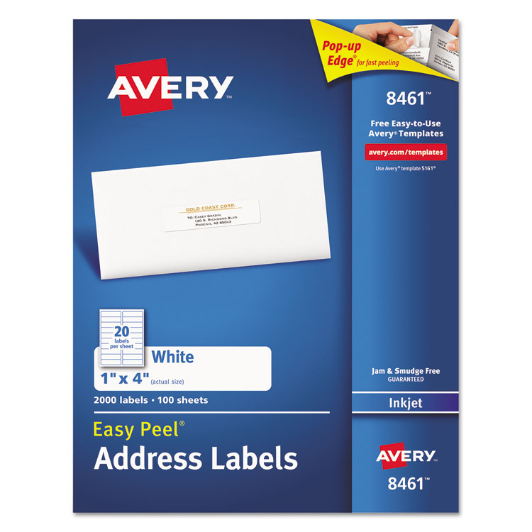 Picture of Easy Peel Mailing Address Labels, Inkjet, 1 x 4, White, 2000/Box