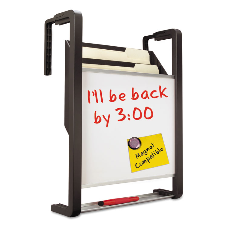 Picture of Hanging File Pocket with Dry Erase Board, Three Pockets, Letter, Black
