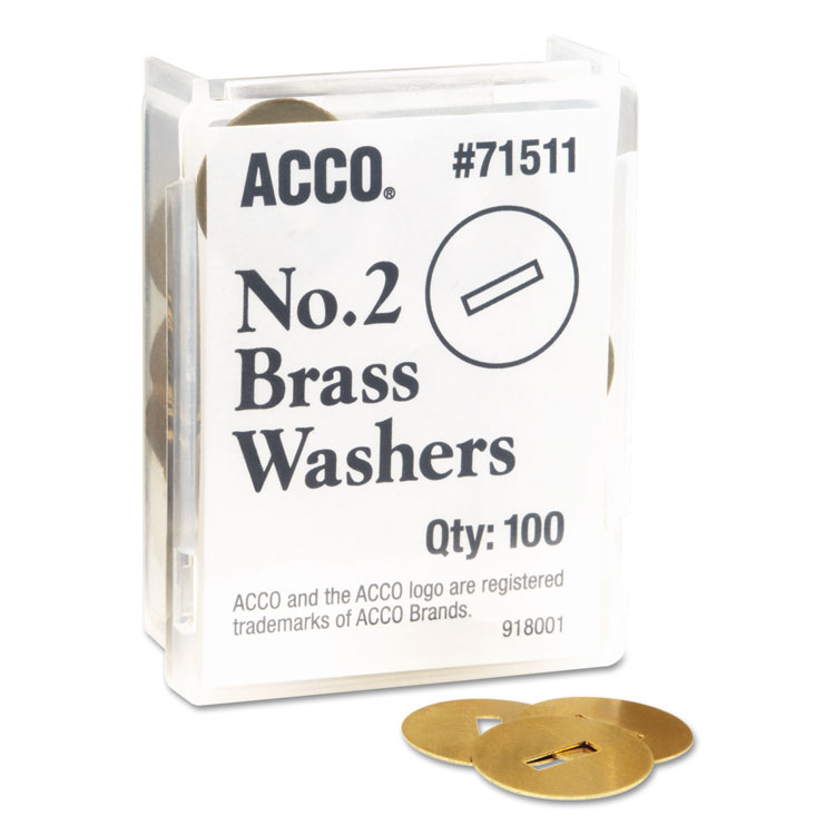 Picture of Washers for Two-Piece Paper Fasteners, 1/2" Cap, 1 1/4" Diameter, Gold, 100/Box