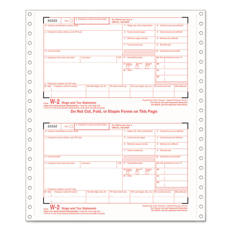 Picture of W-2 Tax Forms, 6-Part Carbonless, 5 1/2 x 8 1/2, 24 W-2s & 1 W-3