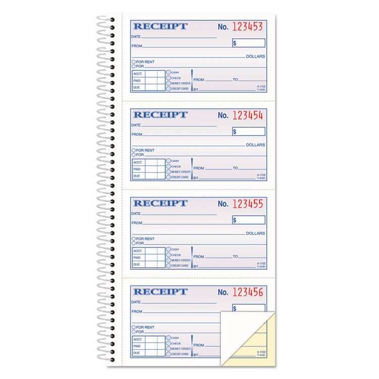 Picture of Two-Part Rent Receipt Book, 2 3/4 x 4 3/4, Carbonless, 200 Forms