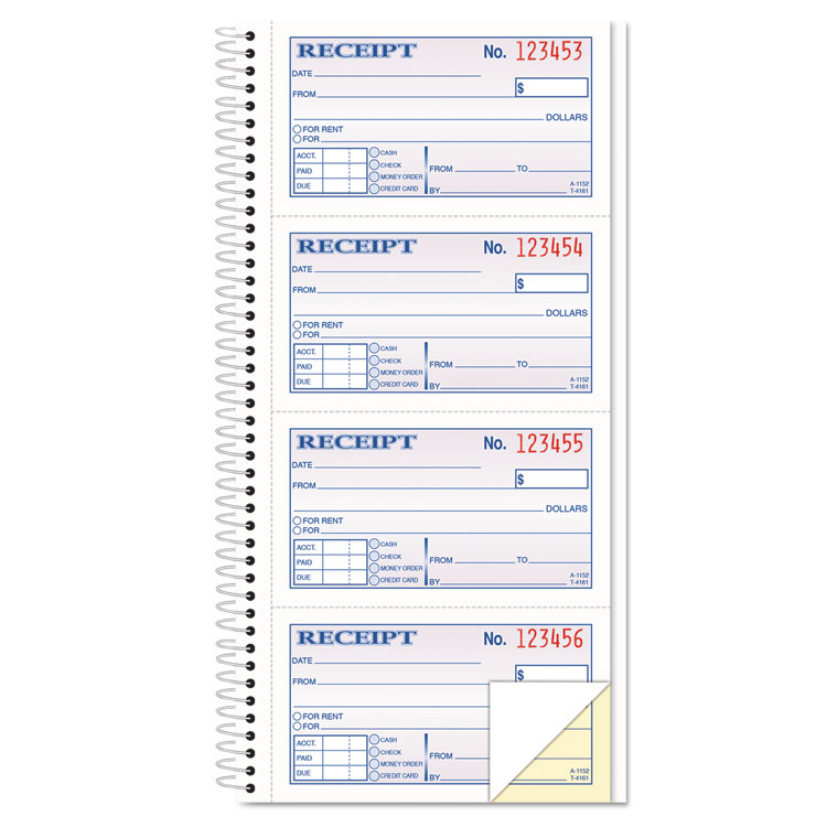 Picture of Money/Rent Receipt Spiral Book, 2-3/4 x 4 3/4, 2-Part Carbonless, 200 Sets/Book