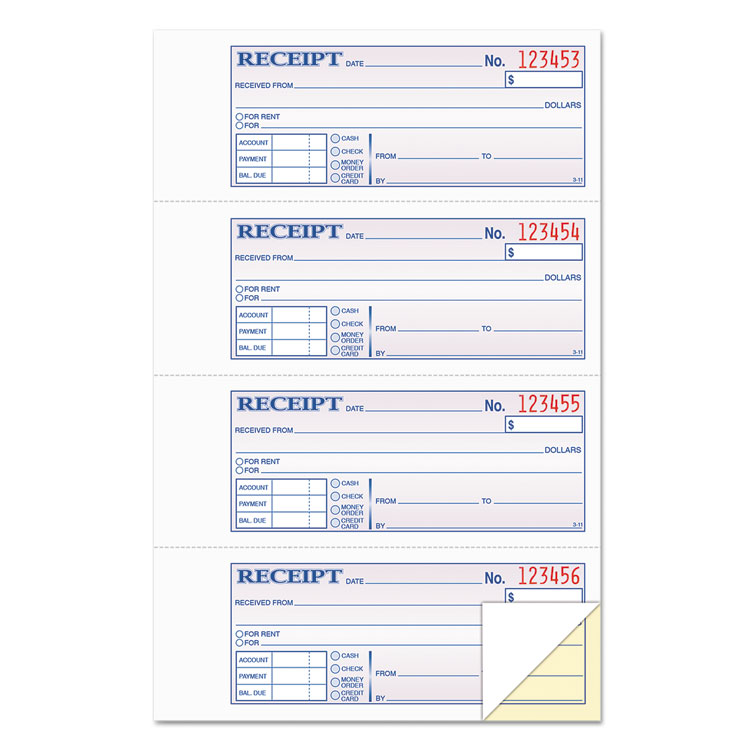 Picture of Money and Rent Receipt Books, 2-3/4 x 7 1/8, Two-Part Carbonless, 400 Sets/Book