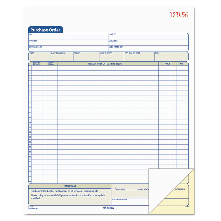 Picture of Purchase Order Book, 8 3/8 x 10 3/16, Two-Part Carbonless, 50 Sets/Book