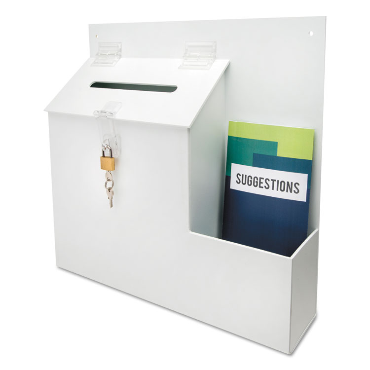Picture of Plastic Suggestion Box with Locking Top, 13 3/4 x 3 5/8 x 13 15/16, White