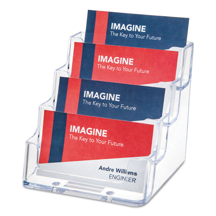 Picture of Four-Pocket Countertop Business Card Holder, Holds 200 2 x 3 1/2 Cards, Clear