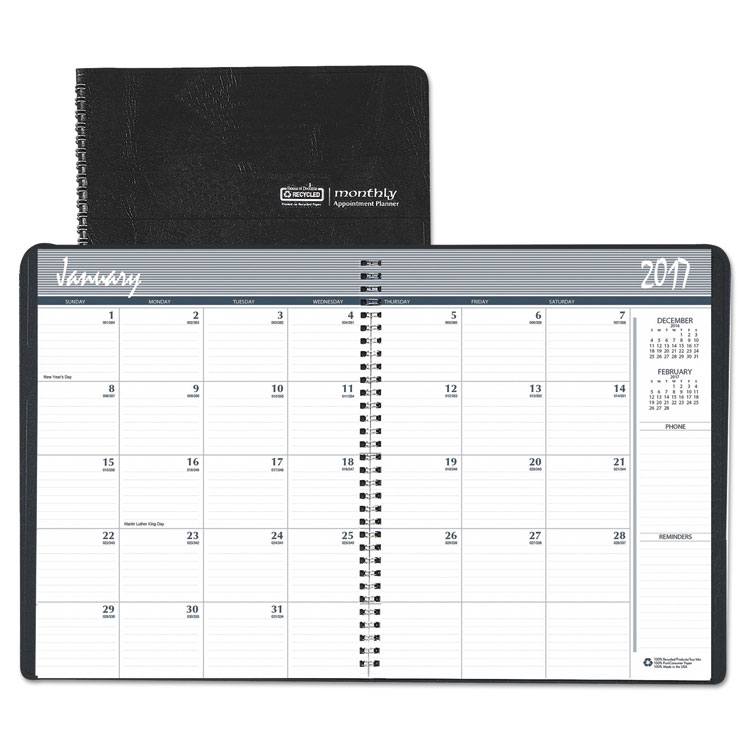 Picture of Recycled Ruled Monthly Planner, 14-Month Dec.-Jan., 8 1/2 x 11, Black, 