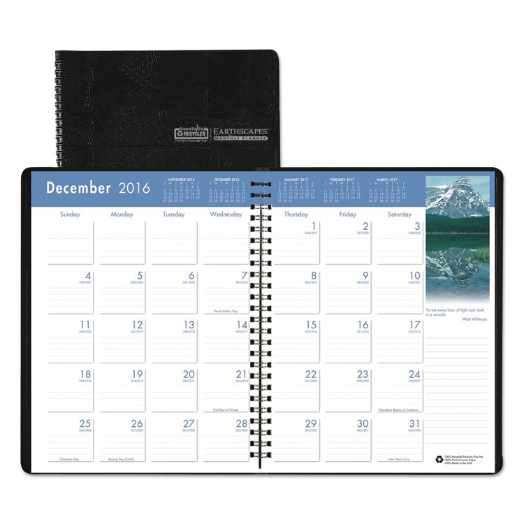 Picture of Recycled Earthscapes Full-Color Monthly Planner, 8 1/2 x 11, Black, 