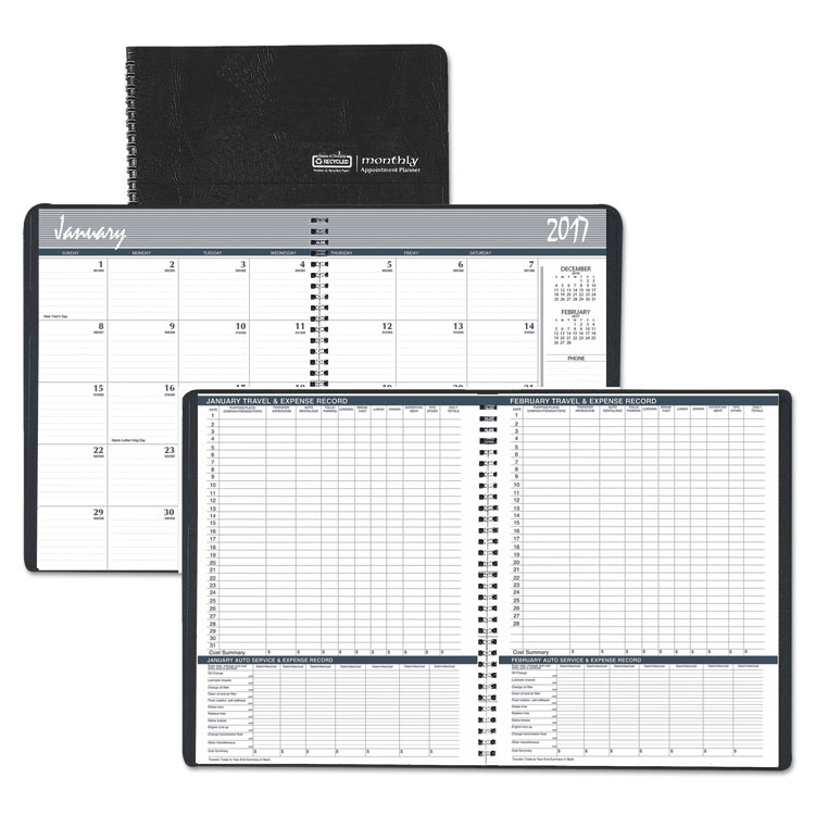 Picture of Recycled Ruled Monthly Planner w/Expense Log, 6 7/8 x 8 3/4, Black, 