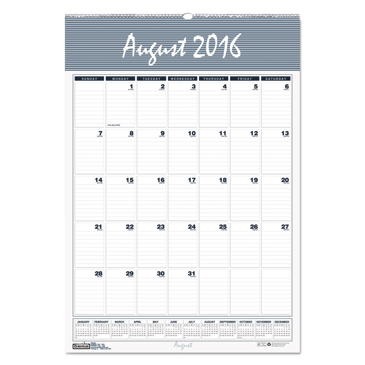 Picture of Recycled Bar Harbor Wirebound Academic Monthly Wall Calendar, 12 x 17, 