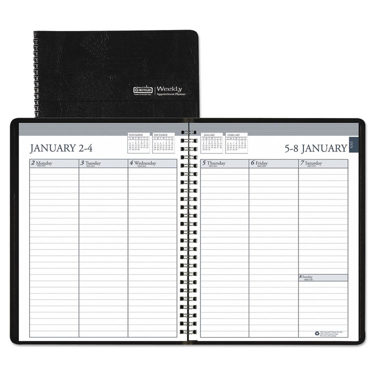 Picture of Recycled Weekly Appointment Book, Ruled without Times, 6 7/8 x 8.75, Black