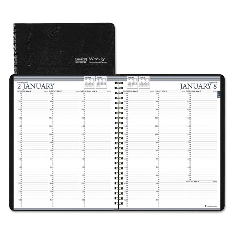 Picture of Recycled Professional Weekly Planner, 15-Min Appointments, 8.5 x 11, Black