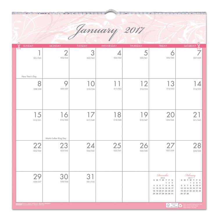 Picture of Recycled Breast Cancer Awareness Monthly Wall Calendar, 12 x 12