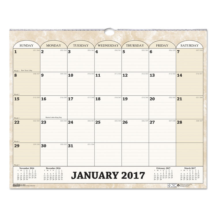 Picture of Recycled Monthly Horizontal Wall Calendar, 14 7/8 x 12