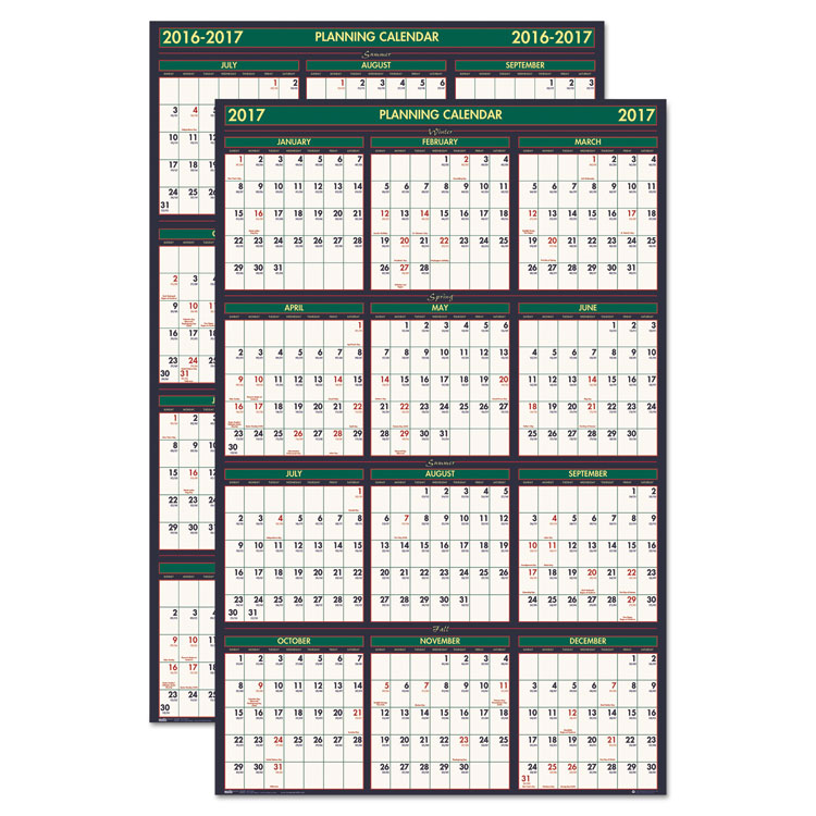 Picture of Recycled 4 Seasons Reversible Business/Academic Wall Calendar, 24x37, 