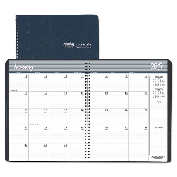 Picture of Recycled Ruled Monthly Planner, 14-Month Dec.-Jan., 8 1/2 x 11, Blue, 