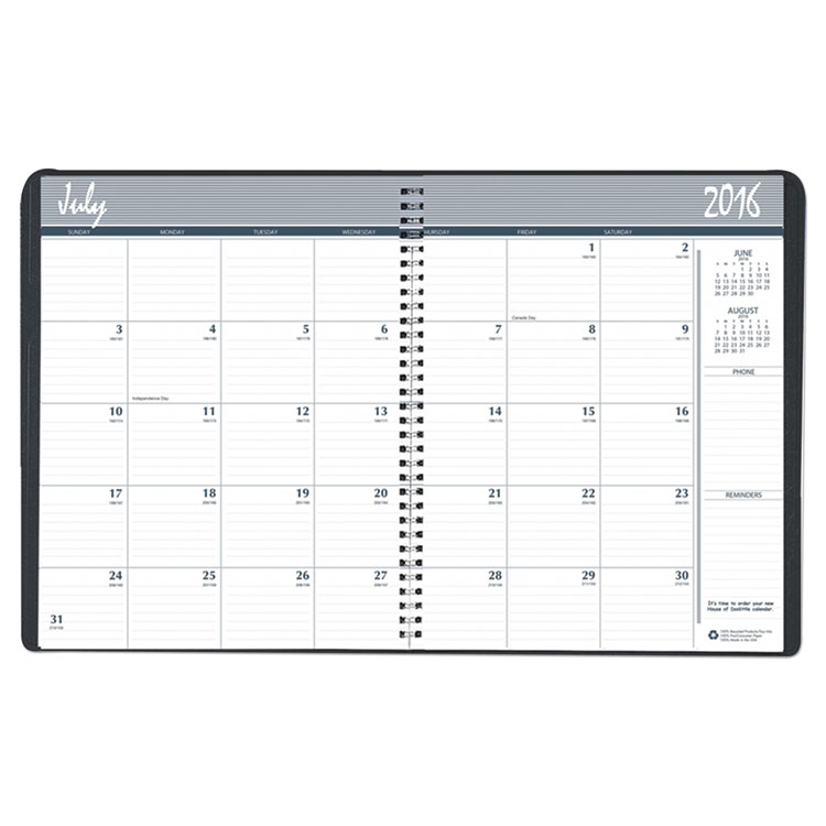 Picture of Academic Ruled Monthly Planner, 14-Mo. July-August, 8 1/2 x 11, Black, 