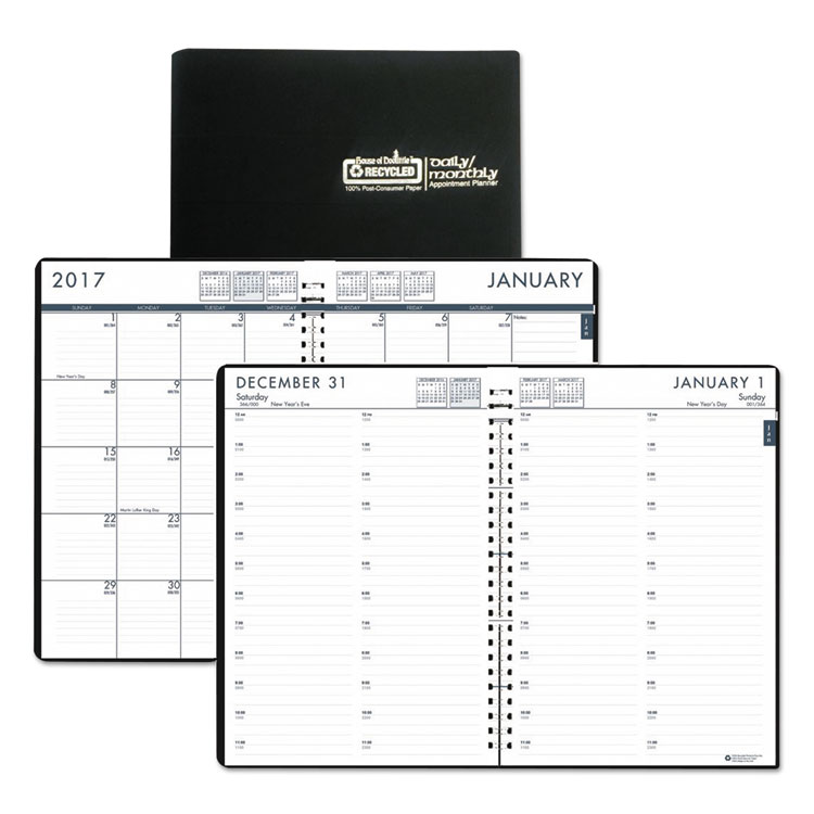 Picture of Recycled 24/7 Daily Appointment Book/Monthly Planner, 10 x 7, Black