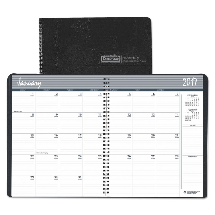 Picture of Recycled Ruled Monthly Planner, 14-Month Dec.-Jan., 6 7/8x8.75, Black, 
