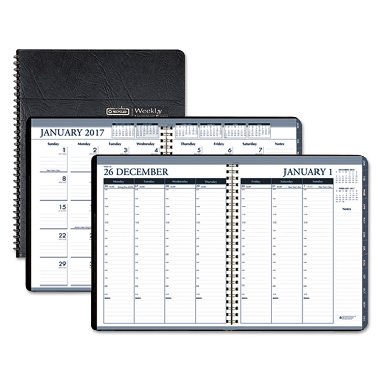 Picture of Recycled Wirebound Weekly/Monthly Planner, 8 1/2 x 11, Black Leatherette