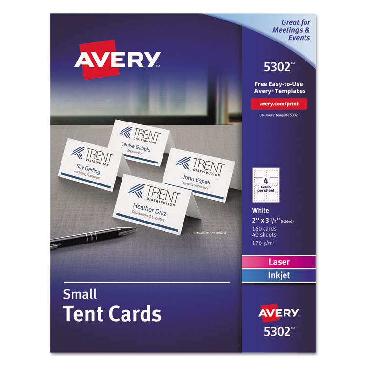 Picture of Small Tent Card, White, 2 x 3 1/2, 4 Cards/Sheet, 160/Box