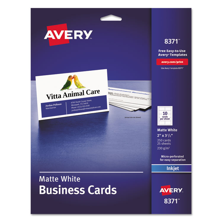 Picture of Printable Microperf Business Cards, Inkjet, 2 x 3 1/2, White, Matte, 250/Pack