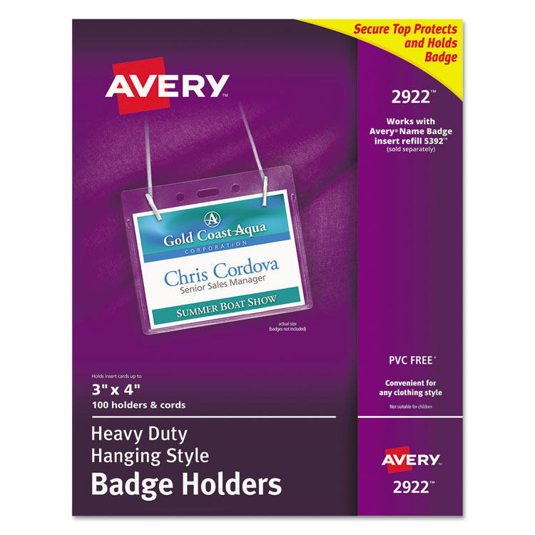 Picture of Secure Top Hanging-Style Badge Holders, Horizontal, 4w x 3h, Clear, 100/Box