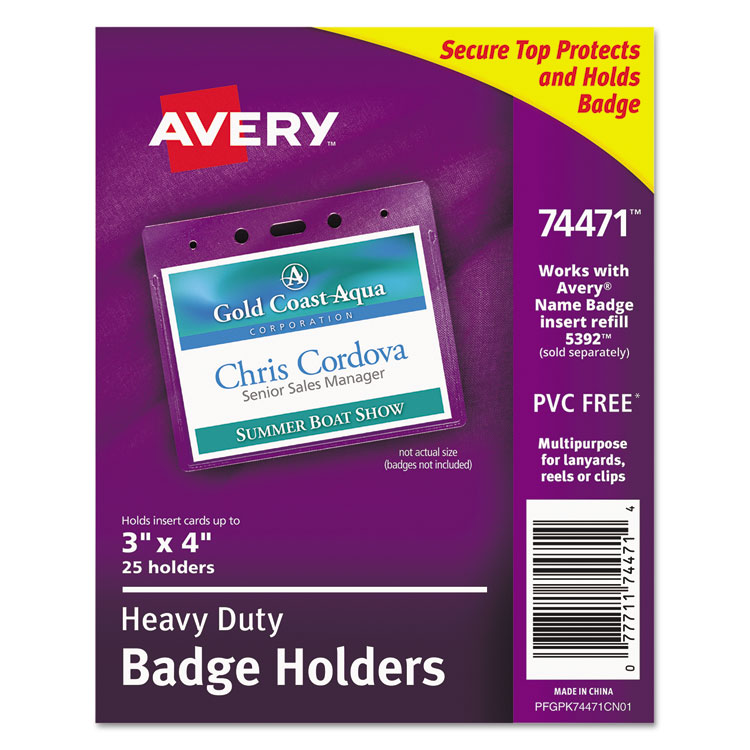 Picture of Secure Top Heavy-Duty Badge Holders, Horizontal, 4w x 3h, Clear, 25/Pack