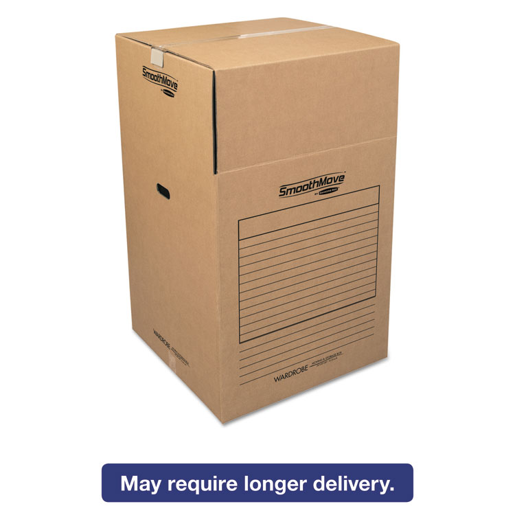 Picture of SmoothMove Wardrobe Boxes, 24l x 24w x 40h, Kraft/Blue, 3/Carton