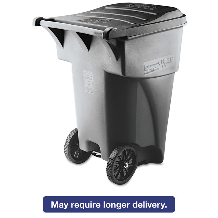 Picture of Brute Rollout Heavy-Duty Waste Container, Square, Polyethylene, 95gal, Gray
