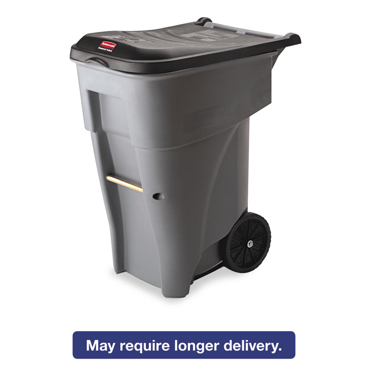Picture of Rubbermaid® Brute Rollout Heavy-Duty Waste Container, Square, Polyethylene, 65gal, Gray