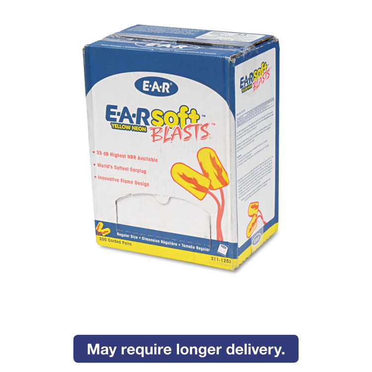 Picture of E·A·Rsoft Blasts Earplugs, Corded, Foam, Yellow Neon, 200 Pairs