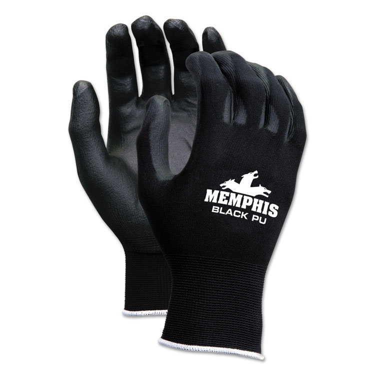 Picture of Economy Pu Coated Work Gloves, Black, Small, 1 Dozen