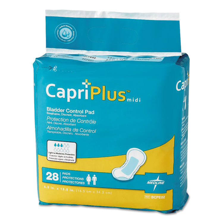 Picture of Capri Plus Bladder Control Pads, Extra Plus, 6 1/2" X 13 1/2", 28/pack, 6/carton